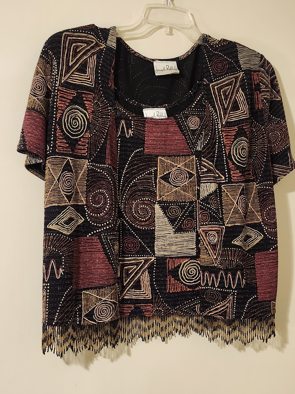 Vintage Joseph Ribkoff Black Top and Cami with Gold Geometric Embroidery 10